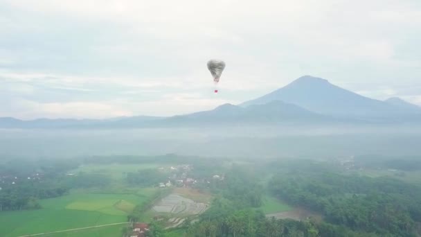 Aerial View Indonesian Traditional Balloon Indonesian Flag — Stock Video