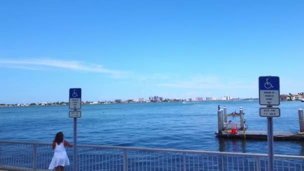 Uitzicht Helderblauwe Zee Vanaf Kade Van Bellaire Causeway Brug Belleair — Stockvideo