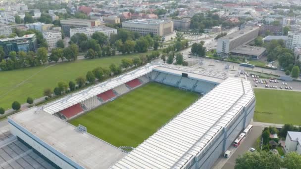 Fåglar Eye View Cracovia Footbal Club Stadium — Stockvideo