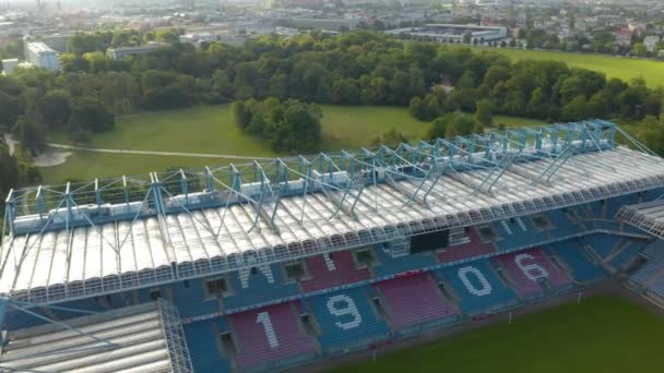 Drone Flies Henryk Reyman Stadium — Stock Video