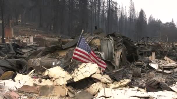 アメリカ国旗が震災後に立って — ストック動画