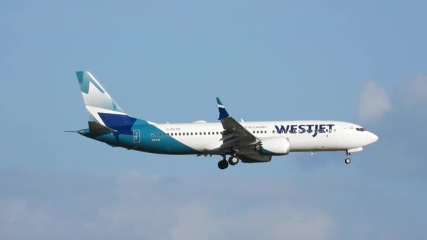 Westjet Iniş Hazırlığı Için Hava Hızını Irtifayı Azalttığında Kanatlar Genişledi — Stok video