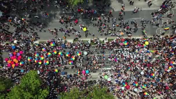 Gay Pride Sfilata Piedi Strade Della Città Del Messico Birdseye — Video Stock
