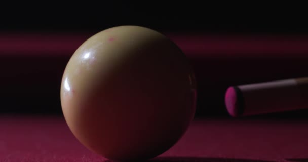 Close Pool Stick Hit Cue Ball — Stock video