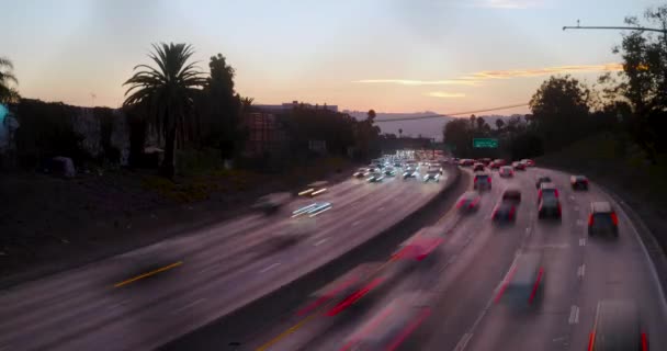 Тайм Аут Busy Freeway Traffic Motion Blur Лос Анджелесе Golden — стоковое видео