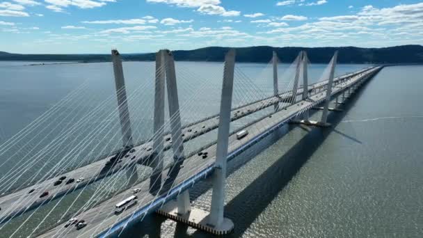 Aerial New Tappen Zee Andrew Cuomo Ponte Sul Fiume Hudson — Video Stock