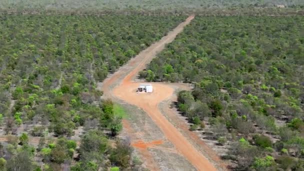 Drone Shot Dirt Road Farm Outback Australia Huge Diesel Water — Stock Video