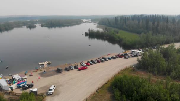 Drone Video Van Paddle Boarders Kayakers Cushman Lake Fairbanks Tijdens — Stockvideo