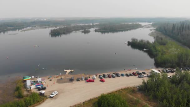 Drone Video Van Paddle Boarders Kayakers Cushman Lake Fairbanks Tijdens — Stockvideo
