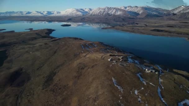 Adembenemend Nieuw Zeelandse Winterlandschap Luchtfoto Van Het Observatorium Berg John — Stockvideo