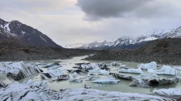 Geleiras Lago Tasman Parque Nacional Aoraki Mount Cook Inverno Nova — Vídeo de Stock