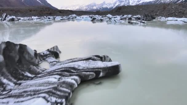 Tasman Gölü Ndeki Buzdağı Üzerinde Nefes Kesen Hava Yeni Zelanda — Stok video