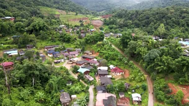 Aerial View Karen Tribe Village Chiang Mai Terrace Farms Hillside — Stock Video