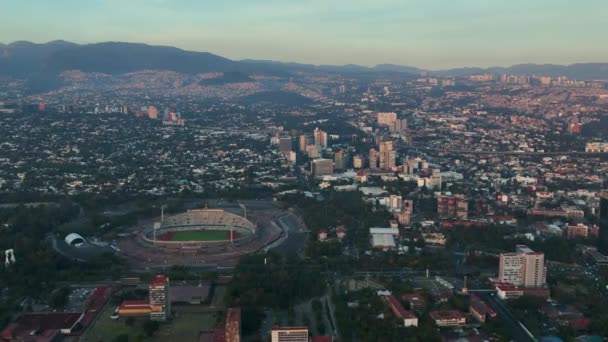 Estádio Futebol Universitario Cidade México Pôr Sol Vista Aérea Drone — Vídeo de Stock