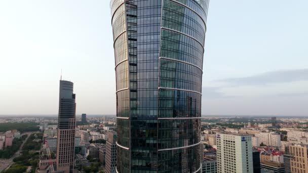 Vista Aérea Arranha Céu Torre Varsóvia Neomodern Tower Building Torre — Vídeo de Stock