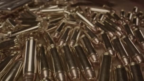 Macro Dolly Bullet Cartridges Trigger Old Western Revolver — Stock Video