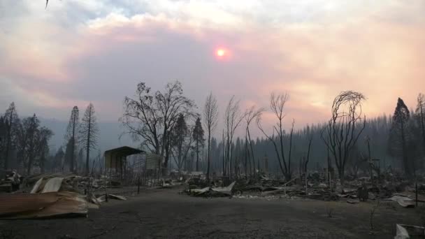 Ciudad Devastada Por Gran Incendio Forestal — Vídeo de stock