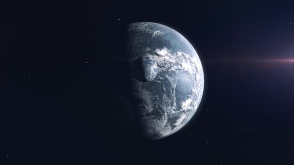 围绕着一个大Icy系外行星和小月球的轨道运行 — 图库视频影像