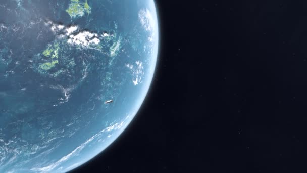 Μεγάλο Φουτουριστικό Διαστημόπλοιο Φεύγει Από Την Τροχιά Ενός Ωκεάνιου Εξωπλανήτη — Αρχείο Βίντεο