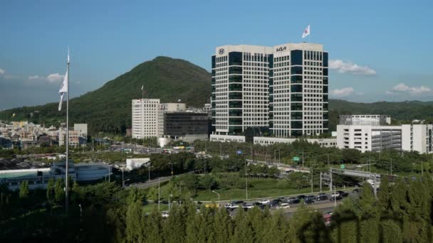 Linha Horizonte Fofa Seul Com Vista Para Edifícios Sede Hyundai — Vídeo de Stock
