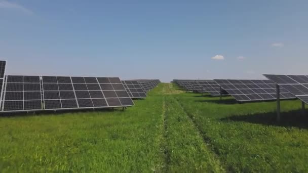 Paneles Solares Prado Energía Alternativa Del Sol Electricidad Luz Solar — Vídeo de stock