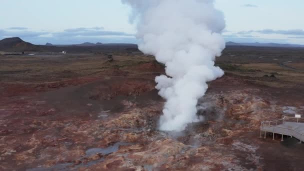 Fuente Termal Gunnuhver Con Gran Nube Humo Azufre Blanco Plataforma — Vídeos de Stock