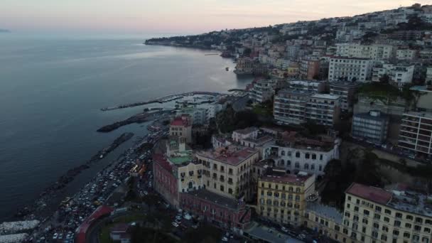 Широкий Обзор Mergellina Posillipo Неаполе Дроне — стоковое видео