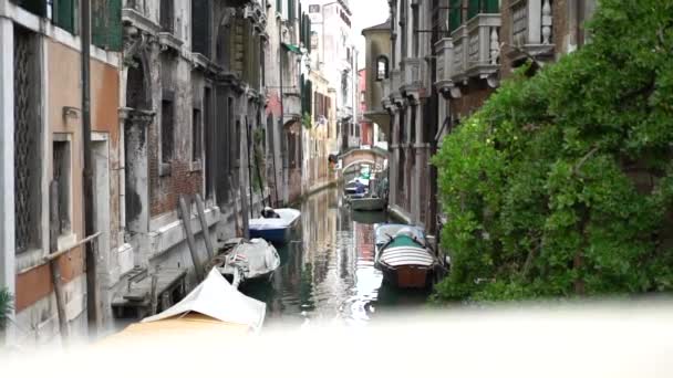 Talya Nın Venedik Kanalı Boyunca Hareketsiz Tekneleri Çevreleyen Sayısız Var — Stok video