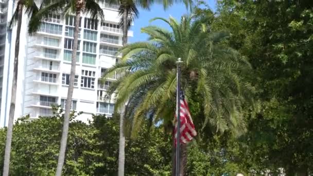 Bandera Americana Ondeando Cielo Complejo Residencial Florida — Vídeos de Stock