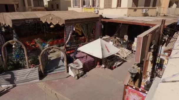 Fotografía Aérea Mercado Callejero Mediodía Barrio Luxor Egipto — Vídeos de Stock