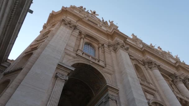 Wide Shot Shaded Facade Peter Basilica Vatican City — Stock Video