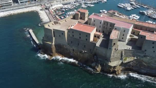 Замок Неаполе Юге Италии Сверху Беспилотнике — стоковое видео