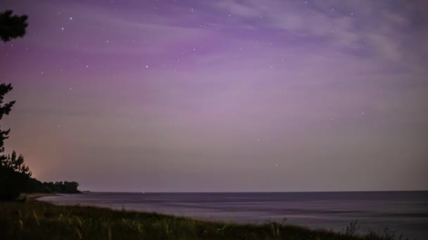 Gece Vakti Deniz Kenarında Aurora Ile Birlikte Görülebilen Samanyolu Yıldızlarının — Stok video