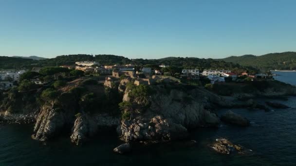 Filmagem Perfeita Castelo San Esteban Del Mar Palamos Espanha — Vídeo de Stock