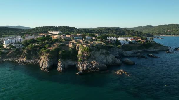 Incrível Filmagem Castelo San Esteban Del Mar Palamos Espanha — Vídeo de Stock