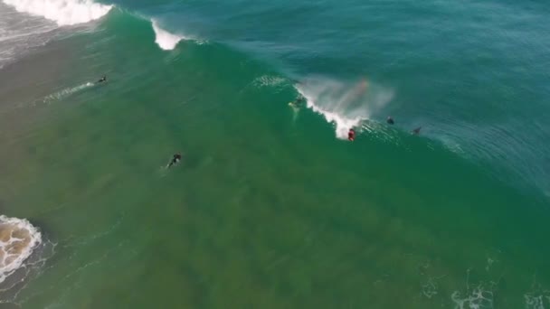Bodyboarder Surf Onda Oceanica Una Giornata Invernale Soleggiata — Video Stock