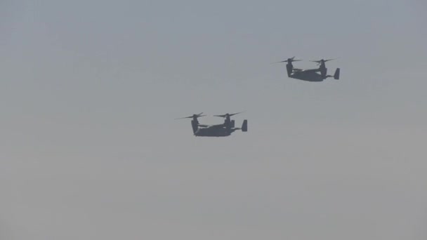 V22 Ospreys Létají Nad Pláží — Stock video