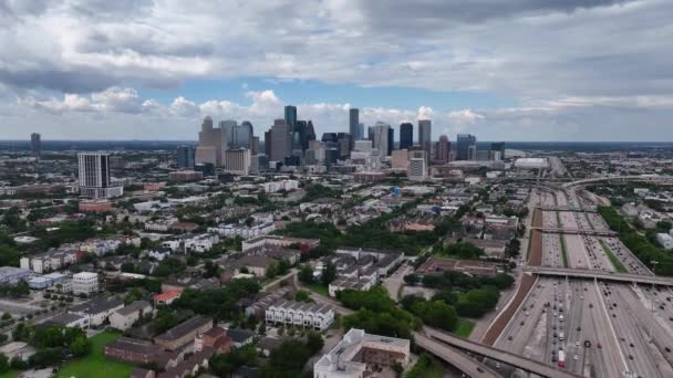 Houston Şehir Merkezine Yaklaşan Hava Manzarası Bulutlu Teksas Abd Yaz — Stok video