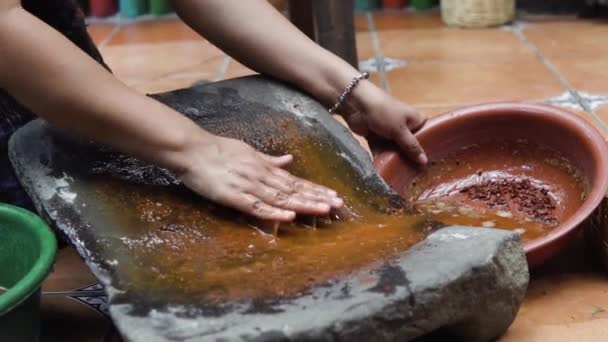 Hautnah Hand Reinigung Von Roter Farbe Aus Fels Für Textilien — Stockvideo