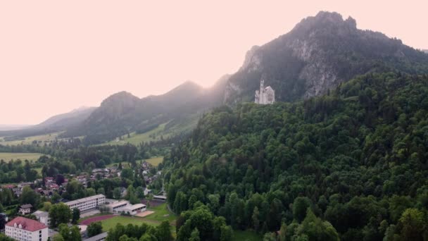 Sonnenaufgang Morgen Auf Schloss Neuschwanstein Bei Füssen Südwesten Bayerns Historisches — Stockvideo