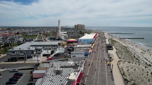 Aufstiegsschuss Über Der Strandpromenade Ocean City New Jersey — Stockvideo