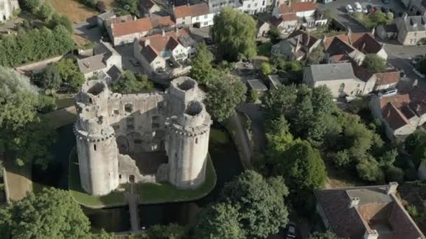 Una Vista Aérea Del Castillo Nunney Castillo Medieval Nunney Condado — Vídeos de Stock