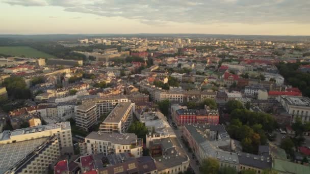 Budynki Mieszkalne Centrum Krakowa Piękny Poranny Wschód Słońca — Wideo stockowe