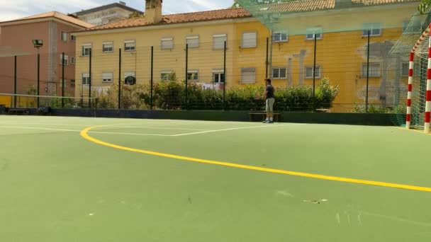 Адреналиновый Писк Польской Теннисистки Корте Хороший Прием Лисбон Португалия — стоковое видео