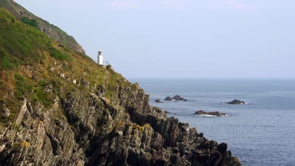 Spy House Point Lighthouse Cliffs Polperro Cornwall England — Stock Video