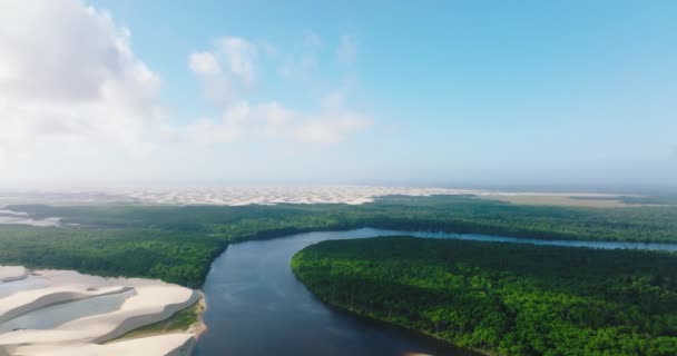 Boneca Aérea Sobre Deslumbrante Paisagem Lencois Maranhenses Brasil — Vídeo de Stock