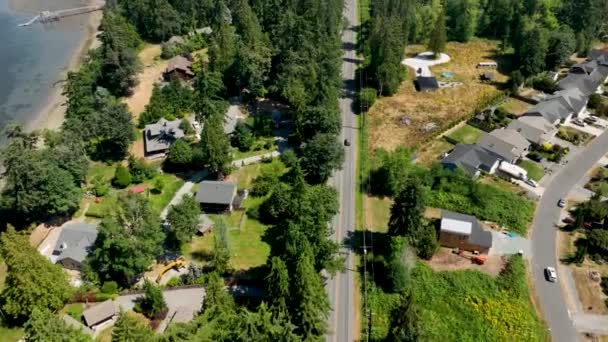 Overhead Aerial Shot Main Road Leading Freeland Washington Suburban Neighborhoods — Stock Video