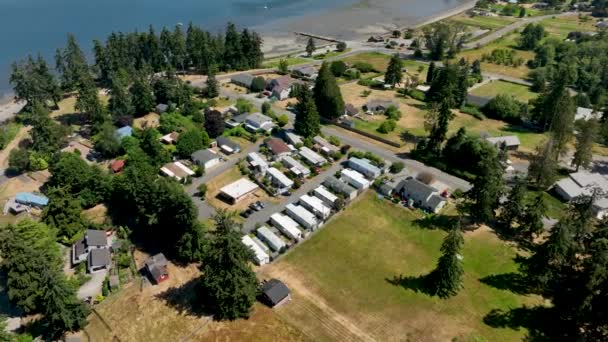 High Aerial View Mobile Home Park Ocean Freeland — Stock Video