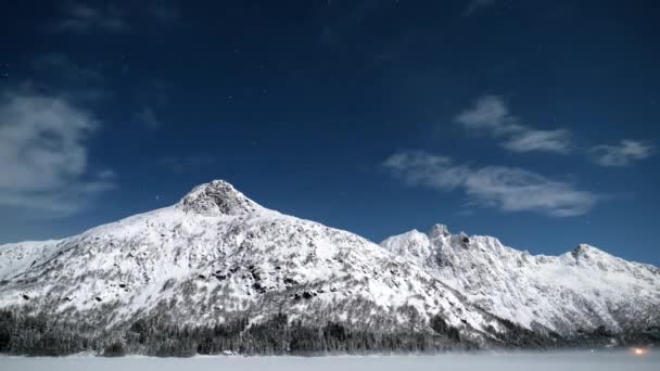 Time Lapse Snowy Mountains Full Moon Light Northern Norway — стокове відео