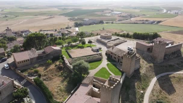 Aerial View Medieval Area Fence Artajona Hill Navarra — Stock Video